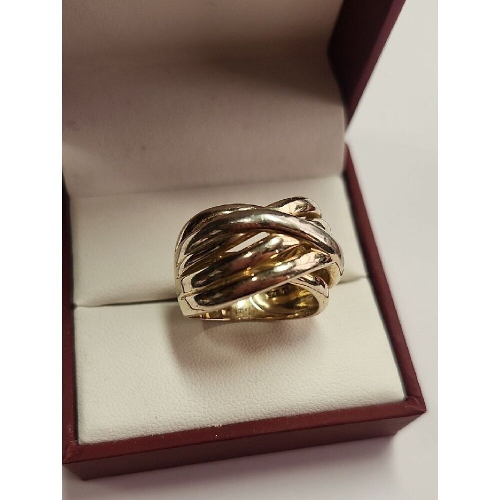 Sterling Silver Ring With Gold-Tone Overlay Crossover Band Ring 8.5 - Picture 2 of 5